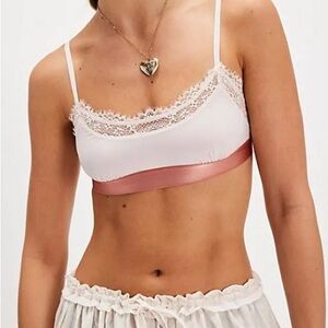 Free People Lace Trim Bralette Soft Pink Lace and Stretchy Rose Band NWT